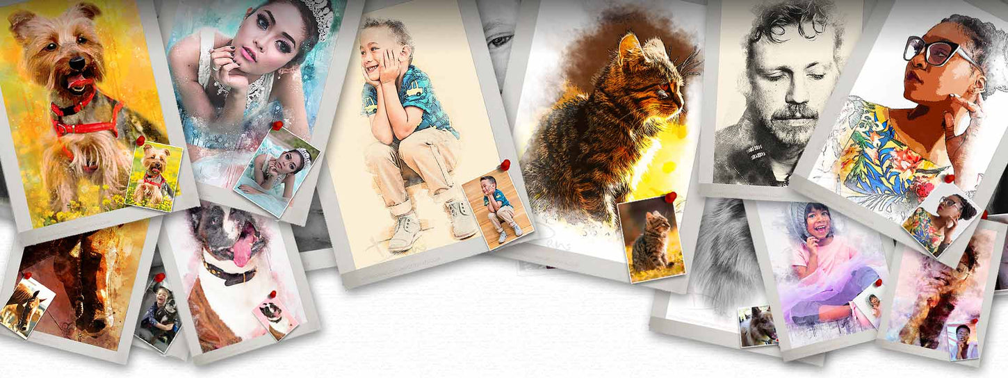 Digital Custom Portrait Drawings & paintings - Family, pets, dogs, cats, animals