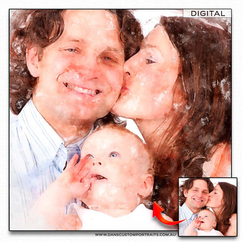 Natural Watercolour Portrait Family Baby Custom Portrait