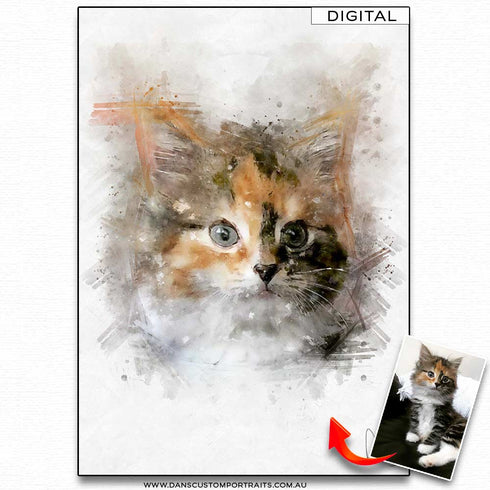 Natural Watercolour Portrait Pet Cat Custom Portrait