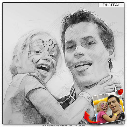 Digital Toned Sketch Portrait Fathers Day Custom Portrait